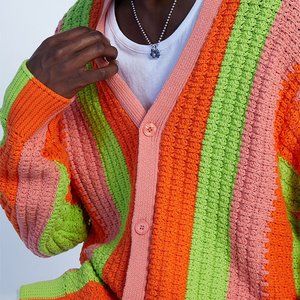 PACSUN Freddy Sunrise Cardigan V-neck sweater striped button down NWT men's sz M